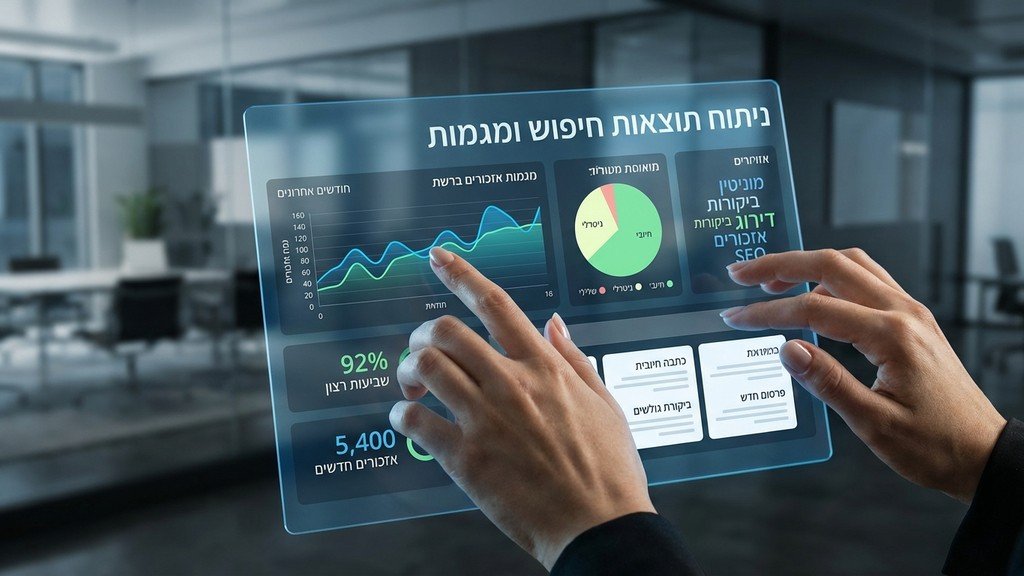 נוצר על ידי מודל בינה מלאכותית Gemini Pro אדם בוחן נתונים אנליטיים על מסך שקוף מתקדם